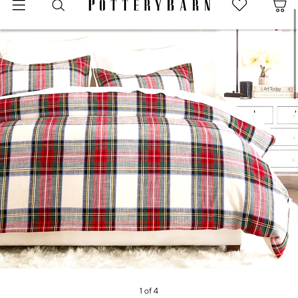 King Size Stewart Plaid Cotton Duvet Cover and Two King Size Pillow Shams